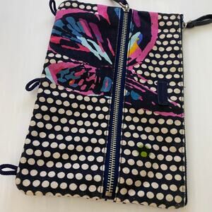 Vera Bradley 3-Ring Binder Pouch Butterfly Polka Dot Blue Pink White Zip Case